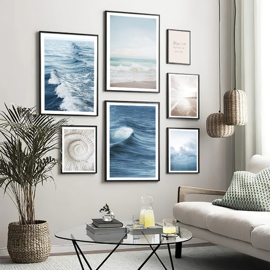 6 Pcs Blue Ocean Sea Wave Canvas Painting